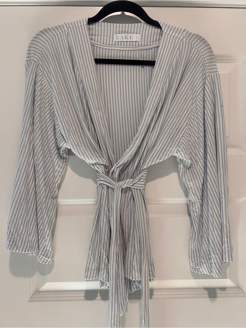 LAKE Pajamas DreamModal Kimono Pajama Top Light Blue Stripe Small